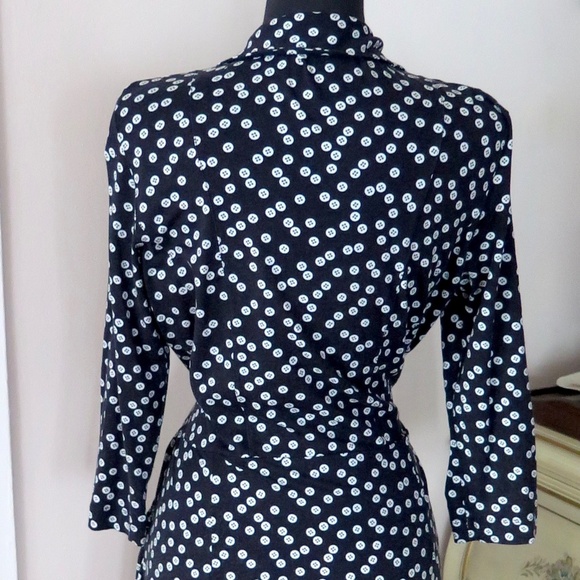 Hobbs Navy Button Print Jersey Dress, Tie Waist - Picture 8 of 13